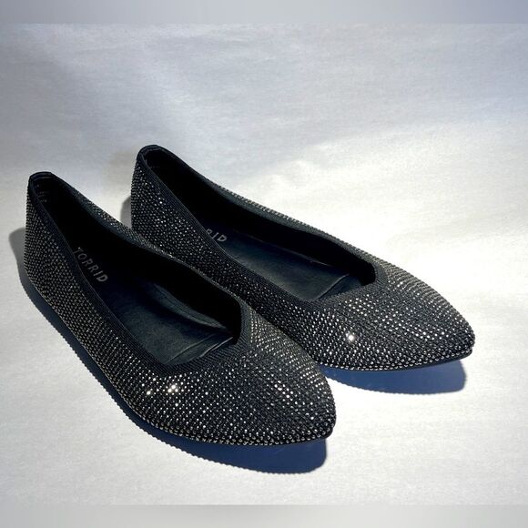 Torrid Rhinestone Point Toe Black Flats Size 9 WW - Picture 1 of 10